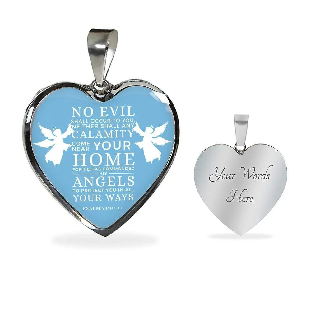 No Evil Psalm 91:10-11 Bible Quote Heart Pendant NecklaceCircle Pendant Necklac